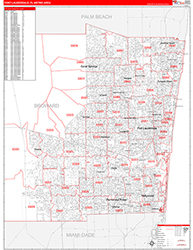 Fort Lauderdale Metro Area Wall Map Red Line Style 2026
